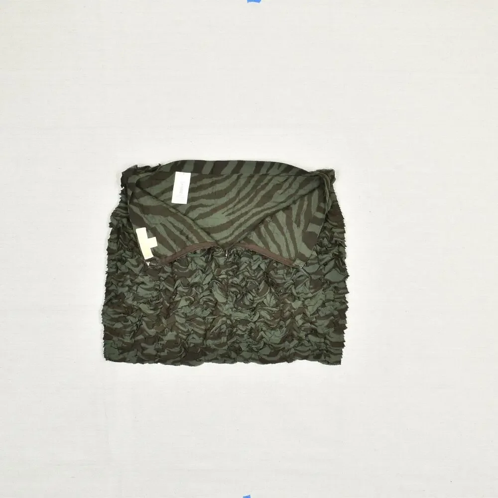Michael Kors Women Mini Skirt Straight Zip Polyester Green Stripe Size 4 Ruffled